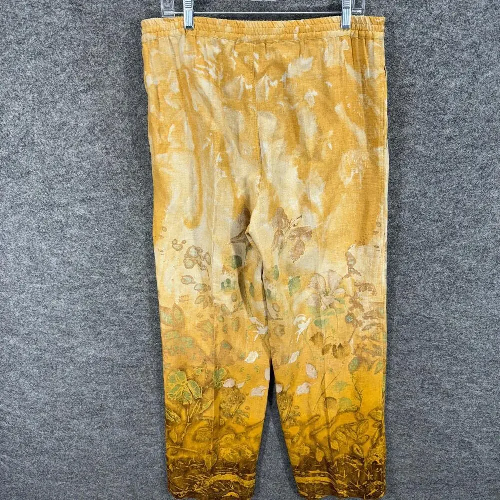 Terracotta Pants Women M Medium Yellow Floral High Rise Chino Pleated Drawstring - Picture 2 of 6
